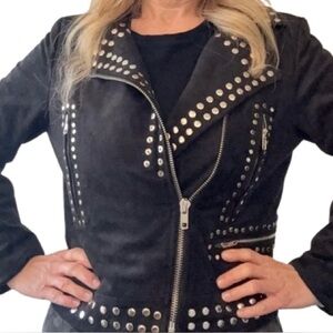 Olivaceous Black Studded Faux Suede Jacket. Fits like a small.